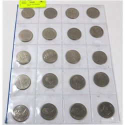 STOCK SHEET OF 20 CANADA  DOLLAR COINS