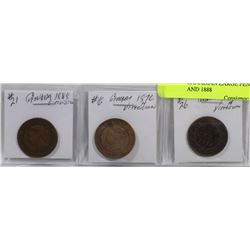 LOT OF 3 CANADIAN LARGE PENNIES, 1876,1882 AND 1888