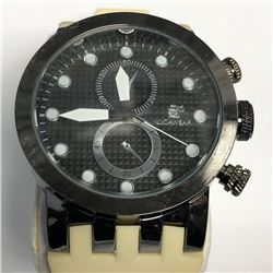 49) ROCAWEAR WHITE LEATHER MENS CHRONOGRAPH WATCH