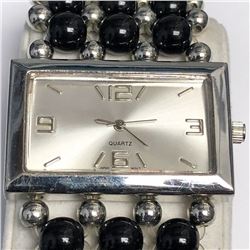 1) BLACK AND SILVER BEADED WATCH