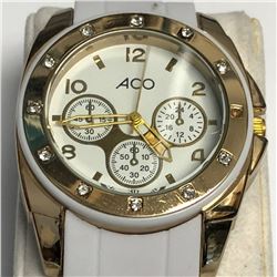 27) ACO WHITE AND GOLD WATCH WORKING