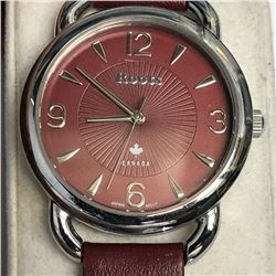 42) ROOTS RED LEATHER WATCH