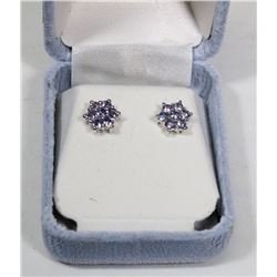 4) STERLING SILVER TANZANITE FLOWER EARRINGS