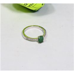 15) STERLING SILVER EMERALD & CUBIC ZIRCONIA RING