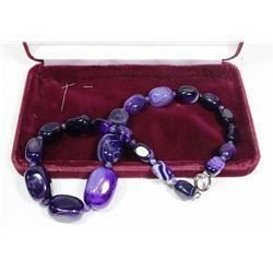 37) STERLING SILVER PURPLE AGATE NECKLACE