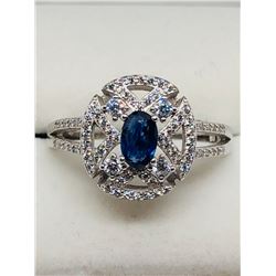 47) STERLING SILVER SAPPHIRE & CUBIC ZIRCONIA RING