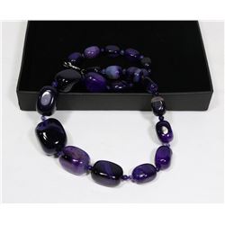 58) STERLING SILVER LARGE PURPLE AGATE NECKLACE