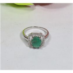 67) STERLING SILVER EMERALD & CUBIC ZIRCONIA RING