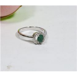 97) STERLING SILVER EMERALD & CUBIC ZIRCONIA RING