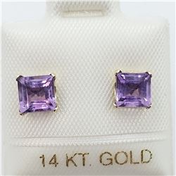 106) 14K YELLOW GOLD GENUINE AMETHYST EARRINGS
