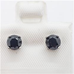 128) 14K WHITE GOLD BLACK DIAMOND EARRINGS