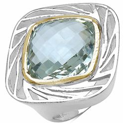 134) RHODIUM PLATED GREEN AMETHYST RING