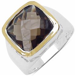 146) RHODIUM PLATED SMOKEY TOPAZ RING