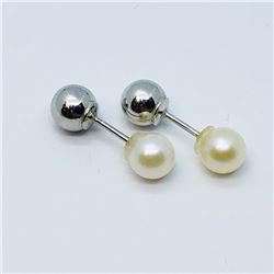 158) ST. SILVER FRESHWATER PEARL 2IN1 EARRINGS