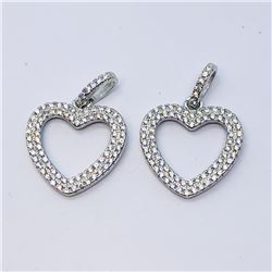177) STERLING SILVER CZ 2 HEART PENDANT