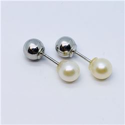 186) ST. SILVER FRESHWATER PEARL 2IN1 EARRINGS