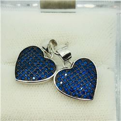 192) STERLING SILVER 2 BLUE CZ HEART PENDANT