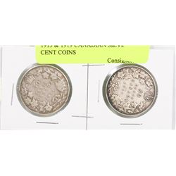 1913 & 1919 CANADIAN SILVER 50 CENT COINS