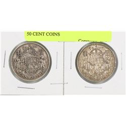 LOT OF TWO 1943 CANADIAN SILVER 50 CENT COINS