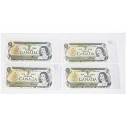 LOT OF FOUR 1973 CANADIAN $1.00 BANKNOTES.