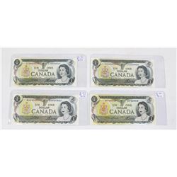 LOT OF FOUR 1973 CANADIAN $1.00 BANKNOTES.