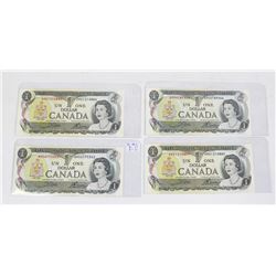 LOT OF FOUR 1973 CANADIAN $1.00 BANKNOTES.