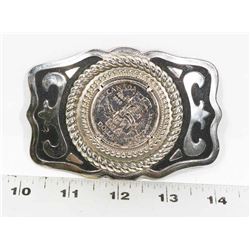 VINTAGE BELT BUCKLE WITH 1958 SILVER DOLLAR