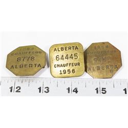 3 ALBERTA CHAUFFEUR BADGES 1954 AND 1956