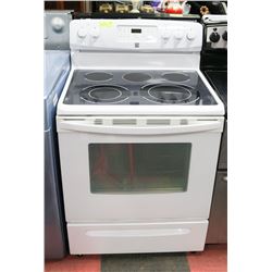 KENMORE WHITE FLAT TOP STOVE, 30"X26"X36".
