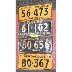 1941, 1942, 1943 & 1944 ALBERTA LICENSE PLATES.