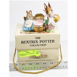 BEATRIX POTTERY BOOKS WITH 2 ORNAMENTS