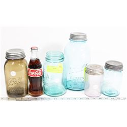 LOT OF 5 VINTAGE COLORED JARS