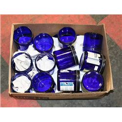 BOX OF BLUE GLASS NOXZEMA JARS