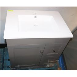 WHITE TOP VANITY SINK, 1 DRAWER, 2 DOORS,