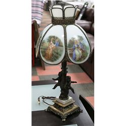 VINTAGE CHERUB GLASS SHADE LAMP