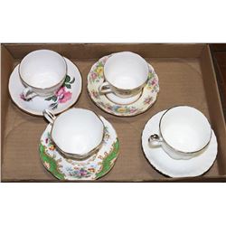 ESTATE LOT OF 4 ASSORTED CUPS AND SAUCERS