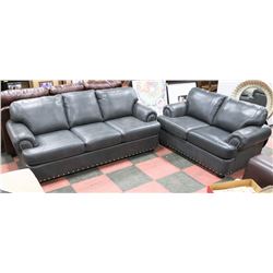 NEW GREY LEATHERETTE/NAILHEAD 82" SOFA WITH 62"
