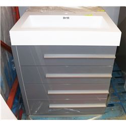 WHITE TOP SINK VANITY, 4 DRAWERS, LIGHT GREY
