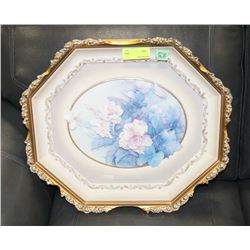 GOLD TONE ORNATE FRAMED FLOWER PICTURE