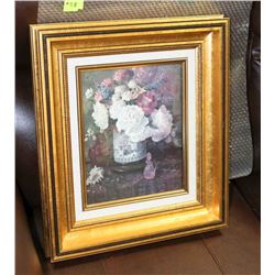 GOLD TONE FRAMED FLOWER PICTURE