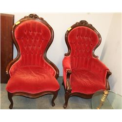 PAIR OF WOOD CARVED REUPHOLSTERED PARLOUR CHAIRS