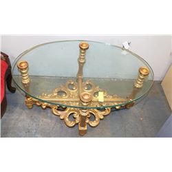 ORNATE GOLD TONE CARVED STYLE GLASSTOP COFFEE