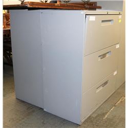 PAIR OF GREY GLOBAL 3 DRAWER FILING CABINETS AS