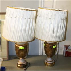 PAIR OF ESTATE BRASS AND GLASS TABLE LAMPS