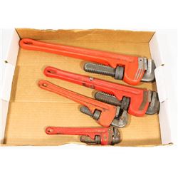FLAT W/4 PIPE WRENCHES- 18 IN., 14 IN., 10 IN.