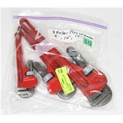 BAG OF THREE FULLER PIPE WRENCHES