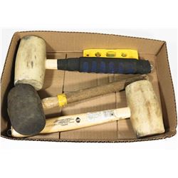 FLAT W/3 LARGE RUBBER MALLETS & A LEVEL -