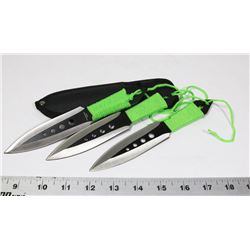 LOT OF 3 THROWING KNIVES W/ SHEATH STAINLESS STEEL