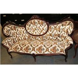 ESTATE WOOD CARVED FLORAL UPHOLSTERED SOFA AS