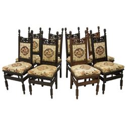 (8) Continental Gothic Revival Carved Side Chairs